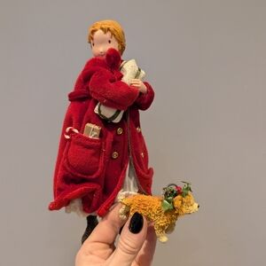 Christmas Charming Red Coat Figurine with Dog